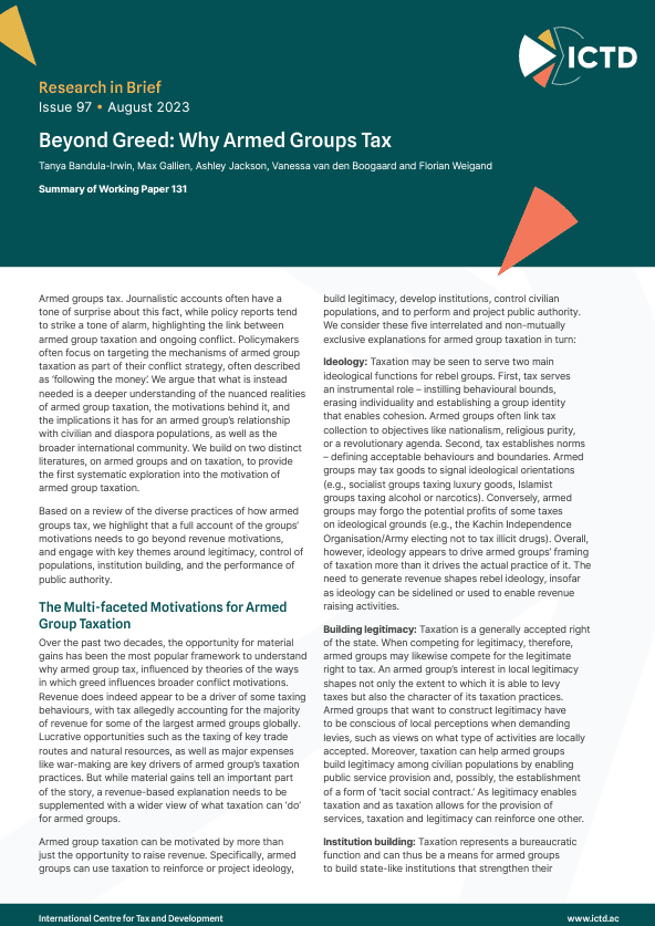 Beyond Greed: Why Armed Groups Tax
