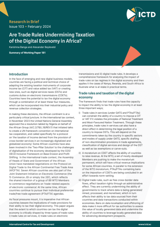 Are Trade Rules Undermining Taxation of the Digital Economy in Africa?