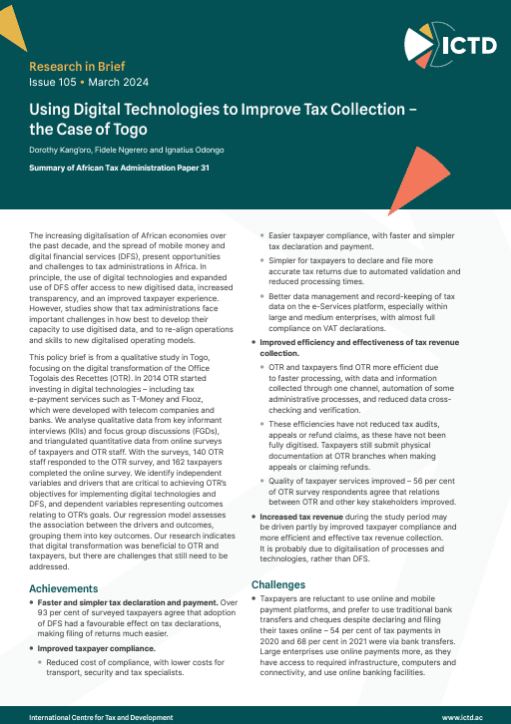 Using Digital Technologies to Improve Tax Collection – the Case of Togo