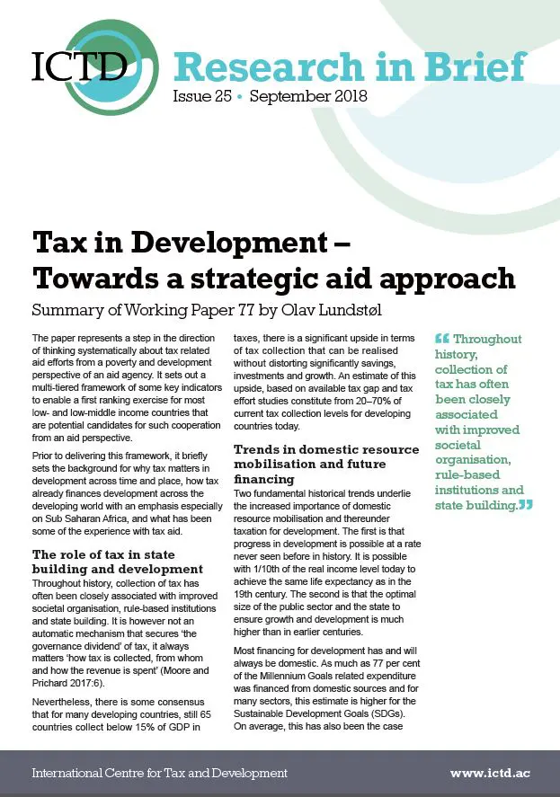 Tax in Development – Towards a Strategic Aid Approach