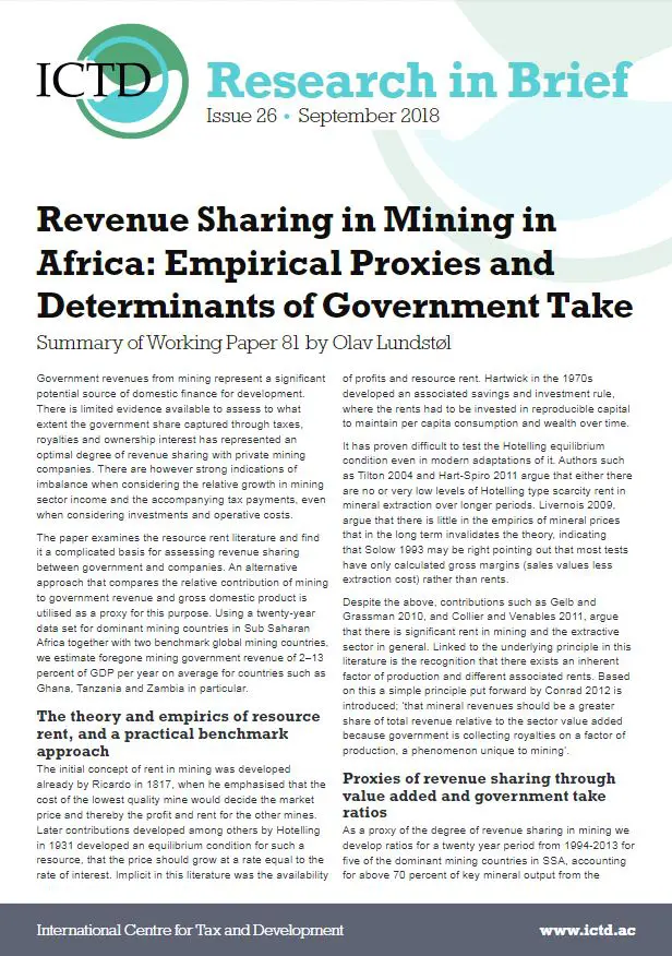 Revenue Sharing in Mining in Africa: Empirical Proxies and Determinants of Government Take