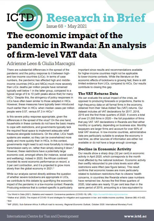 The Economic Impact of the Pandemic in Rwanda: An Analysis of Firm-level VAT Data