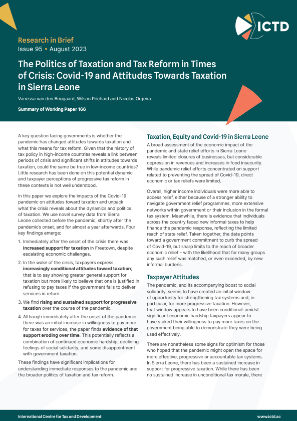 The Politics of Taxation and Tax Reform in Times of Crisis: Covid-19 and Attitudes Towards Taxation in Sierra Leone