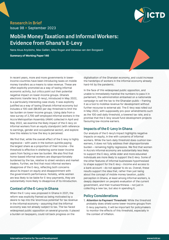 Mobile Money Taxation and Informal Workers: Evidence from Ghana’s E-Levy