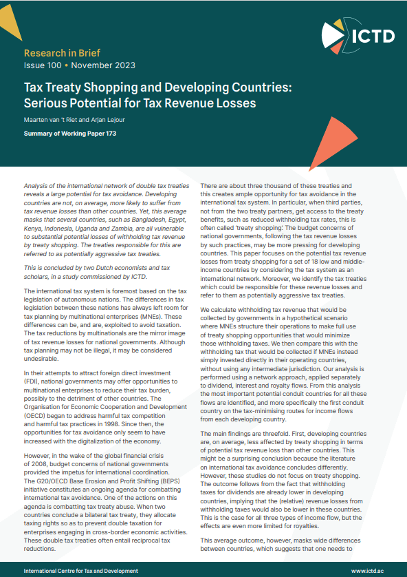 Tax Treaty Shopping and Developing Countries: Serious Potential for Tax Revenue Losses