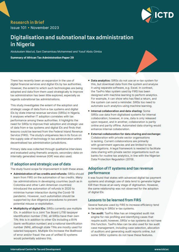Digitalisation and Subnational Tax Administration in Nigeria