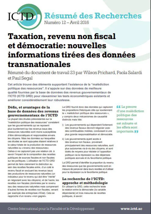 Taxation, revenu non fiscal et démocratie: nouvelles informations tirées des données transnationales