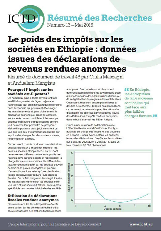 Le poids des impôts sur les sociétés en Ethiopie : données issues des déclarations de revenus rendues anonymes
