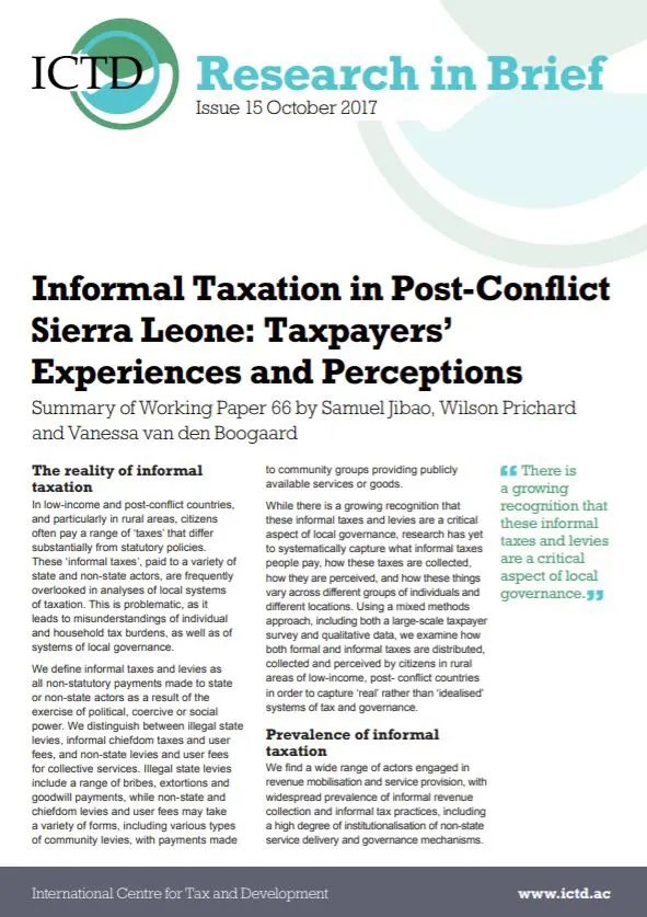 Informal Taxation in Post-Conflict Sierra Leone: Taxpayers’ Experiences and Perceptions