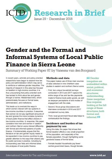 Gender and the Formal and Informal Systems of Local Public Finance in Sierra Leone