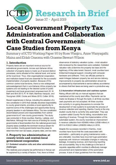 Local Government Property Tax Administration and Collaboration with Central Government: Case Studies from Kenya