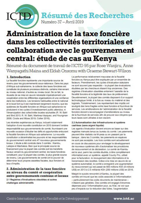 Administration de la taxe foncière dans les collectivités territoriales et collaboration avec le gouvernement central: étude