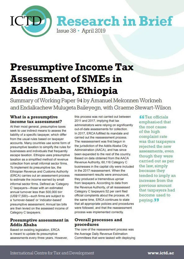 Presumptive Income Tax Assessment of SME's in Addis Ababa, Ethiopia