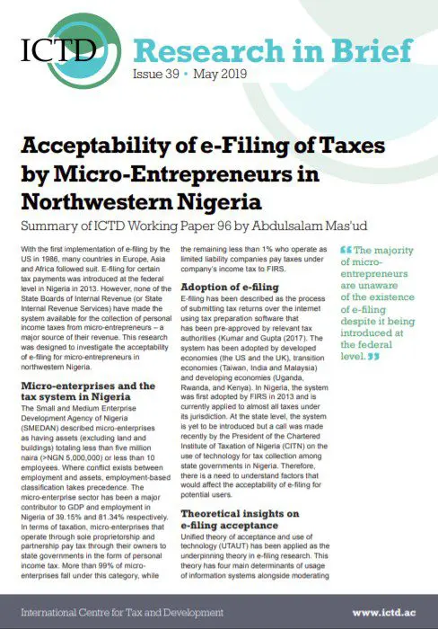 L'acceptabilité de la déclaration fiscale en ligne par les micro-entrepreneurs du nord-ouest du Nigéria