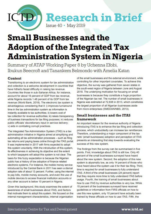 Small Businesses and the Adoption of the Integrated Tax Administration System in Nigeria
