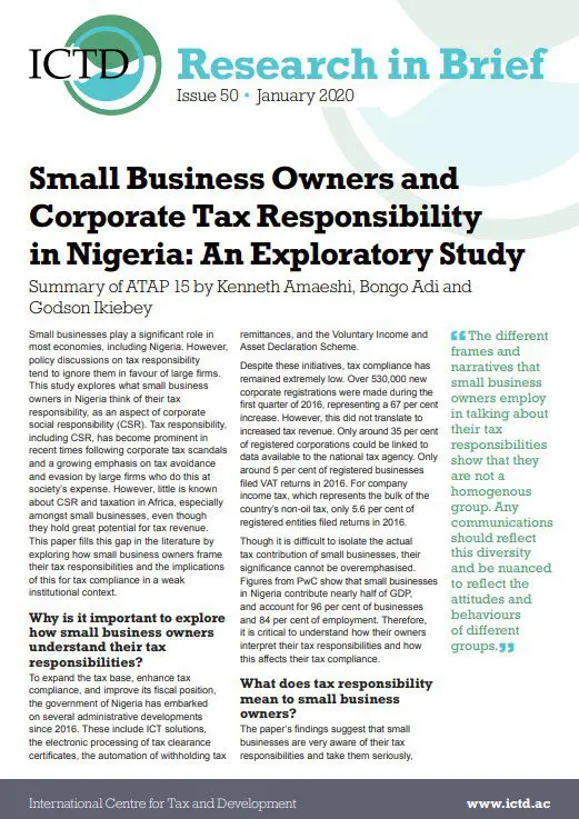 Small Business Owners and Corporate Tax Responsibility in Nigeria: An Exploratory Study