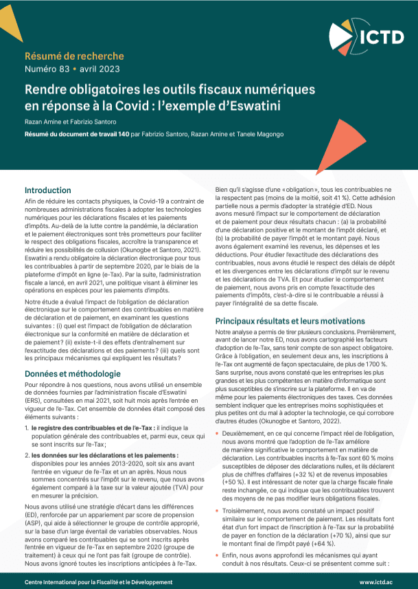 Rendre obligatoires les outils fiscaux numériques en réponse à la Covid : l’exemple d’Eswatini