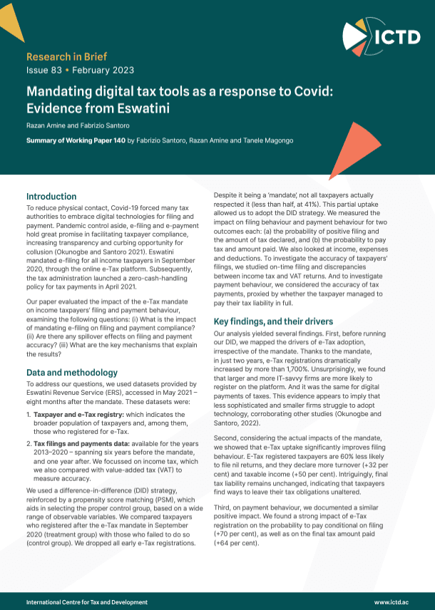 Mandating Digital Tax Tools as a Response to Covid: Evidence from Eswatini