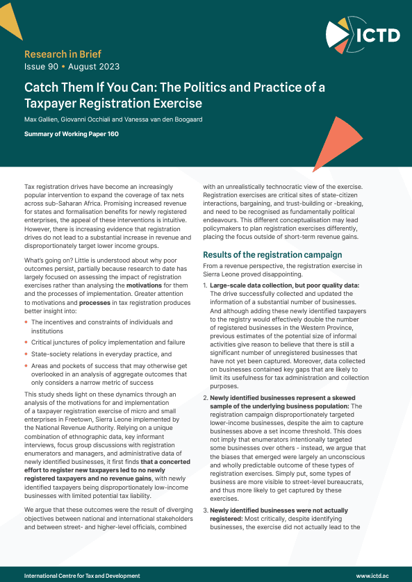 Catch Them If You Can: The Politics and Practice of a Taxpayer Registration Exercise