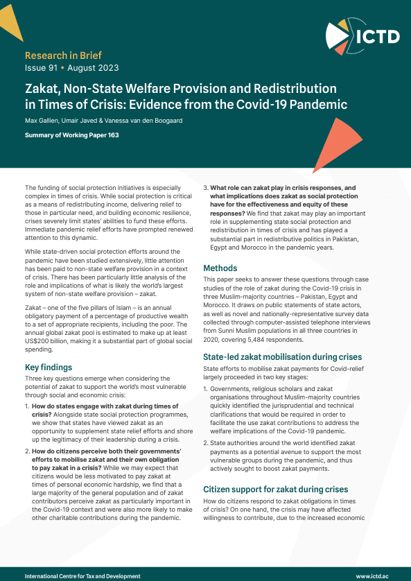 Zakat, Non-State Welfare Provision and Redistribution in Times of Crisis: Evidence from the Covid-19 Pandemic