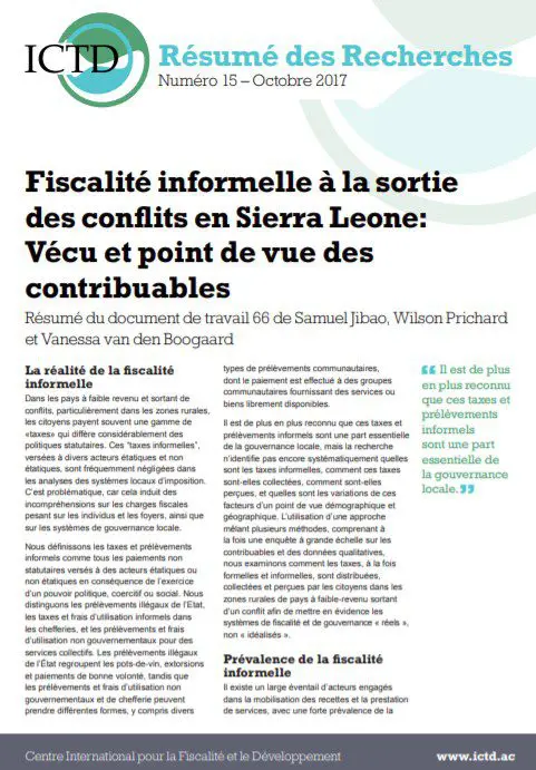 Fiscalité informelle à la post-conflit en Sierra Leone: expériences et point de vue des contribuables