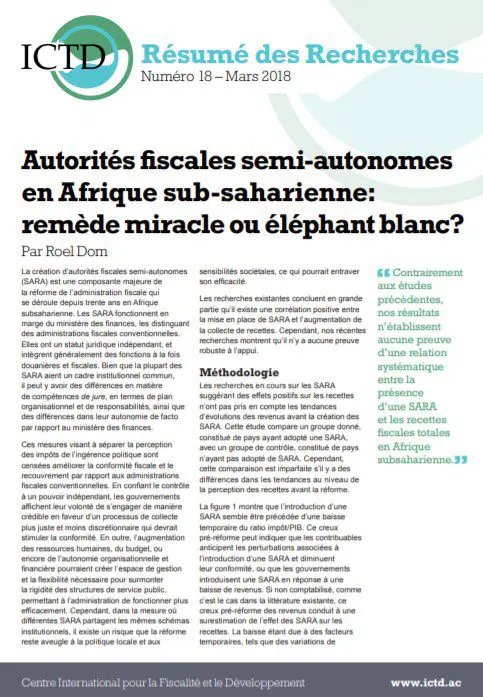 Autorités fiscales semi-autonomes en Afrique sub-saharienne: remède miracle ou éléphant blanc?