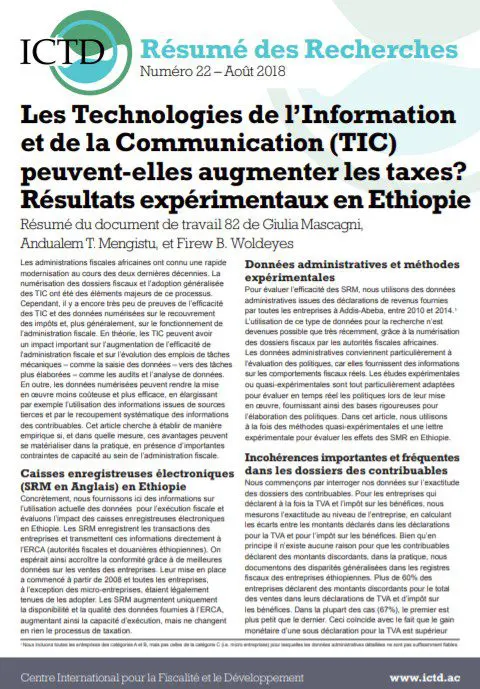 Les Technologies de l’Information et de la Communication (TIC) peuvent-elles augmenter les taxes? Résultats expérimentaux en