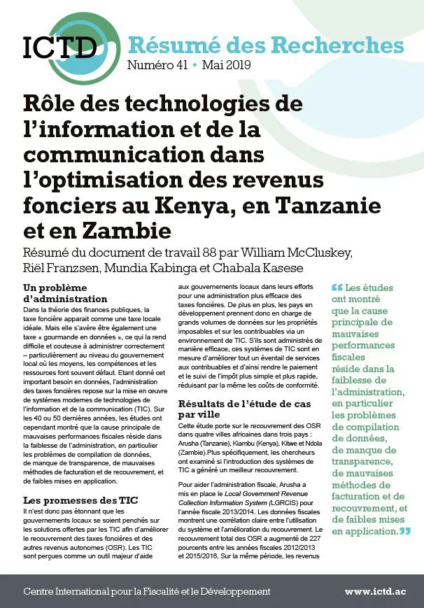 Rôle des technologies de l’information et de la communication dans l'optimisation des revenus fonciers au Kenya, en Tanzanie