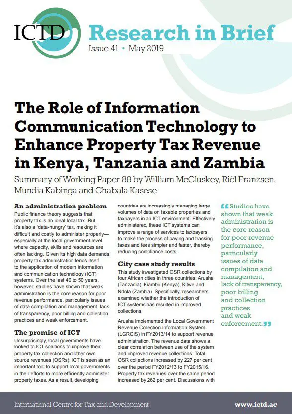 The Role of Information Technology to Enhance Property Tax Revenue in Kenya, Tanzania and Zambia