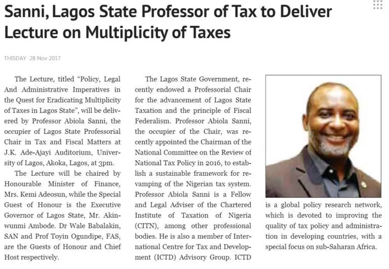 ICTD advisor gives lecture on multiple taxation in Nigeria