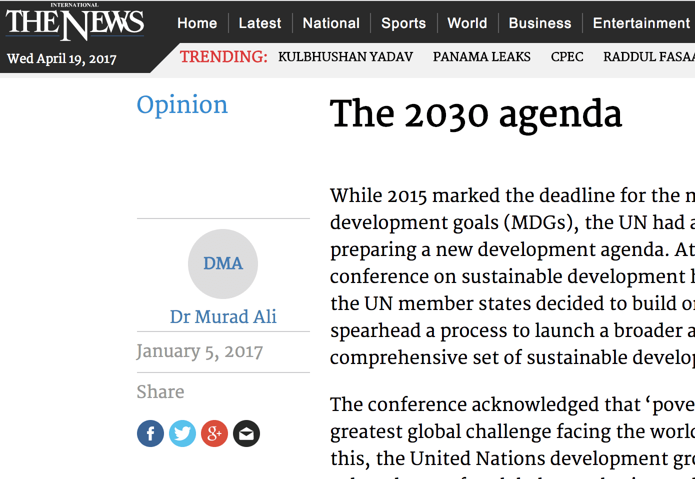 The News International: The 2030 Agenda