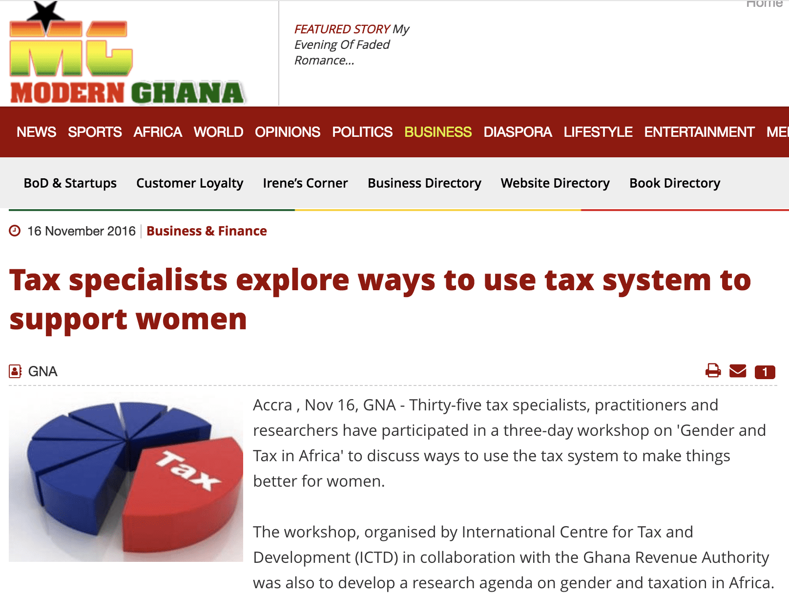 Ghana News Agency: Tax Specialists Explore Ways to use Tax System to Support Women