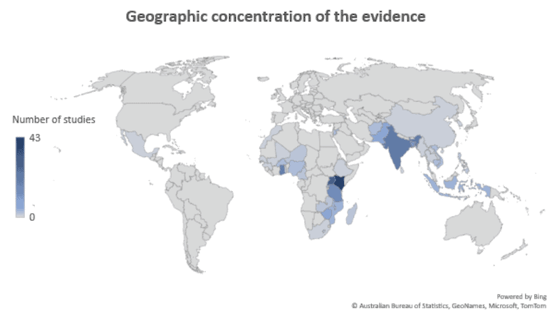 Carte du monde de la concentration géographique des études sur les services financiers numériques