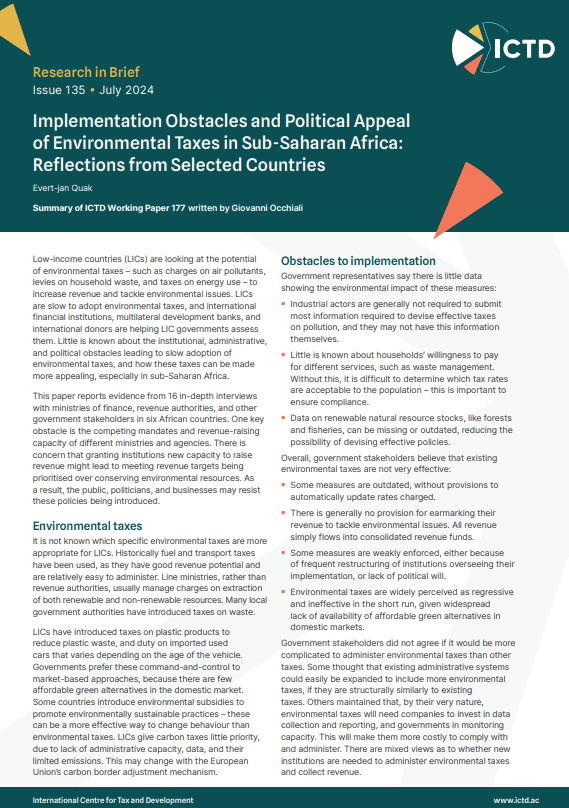 Implementation Obstacles and Political Appeal of Environmental Taxes in Sub-Saharan Africa: Reflections from Selected