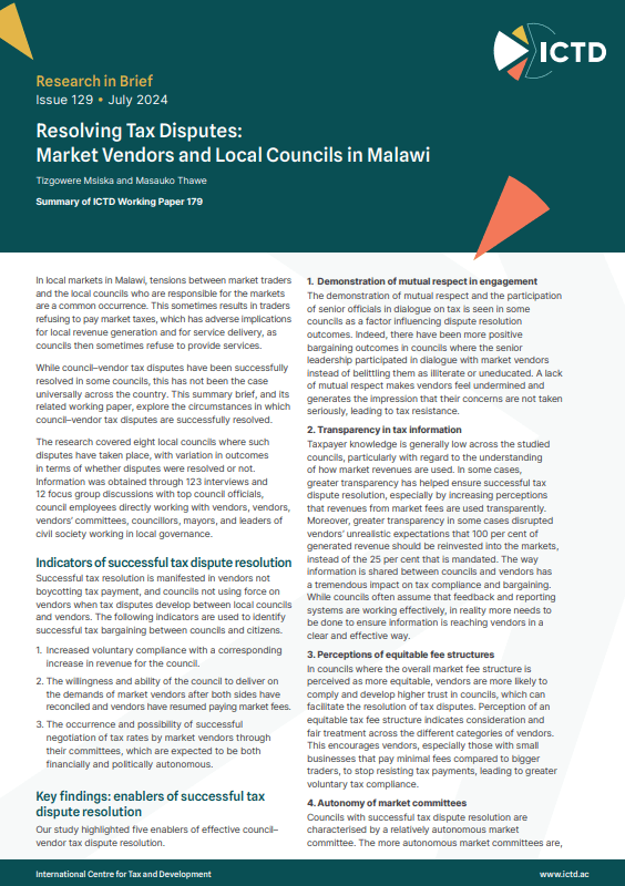 Resolving Tax Disputes: Market Vendors and Local Councils in Malawi