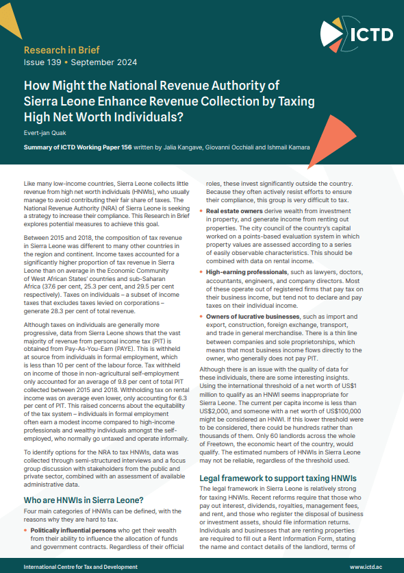 How Might the National Revenue Authority of Sierra Leone Enhance Revenue Collection by Taxing High Net Worth Individuals?