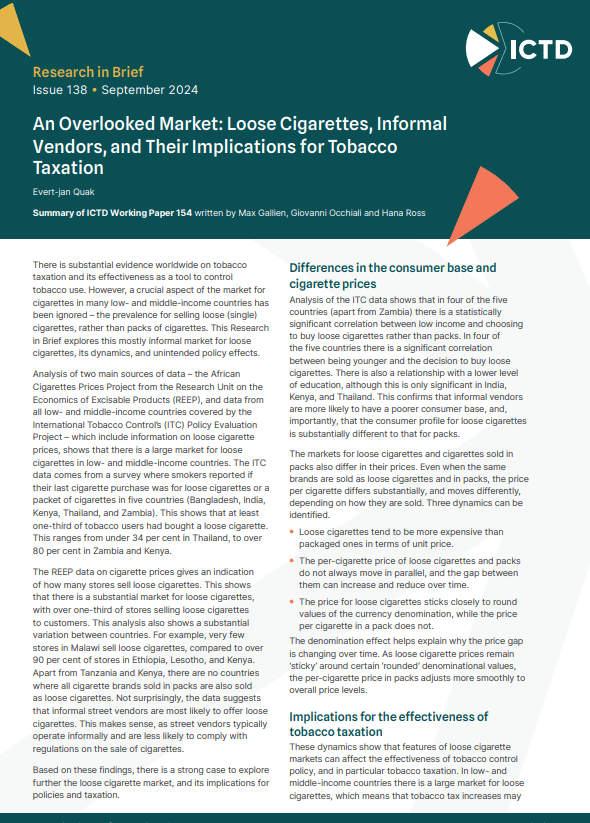 An Overlooked Market: Loose Cigarettes, Informal Vendors, and Their Implications for Tobacco Taxation