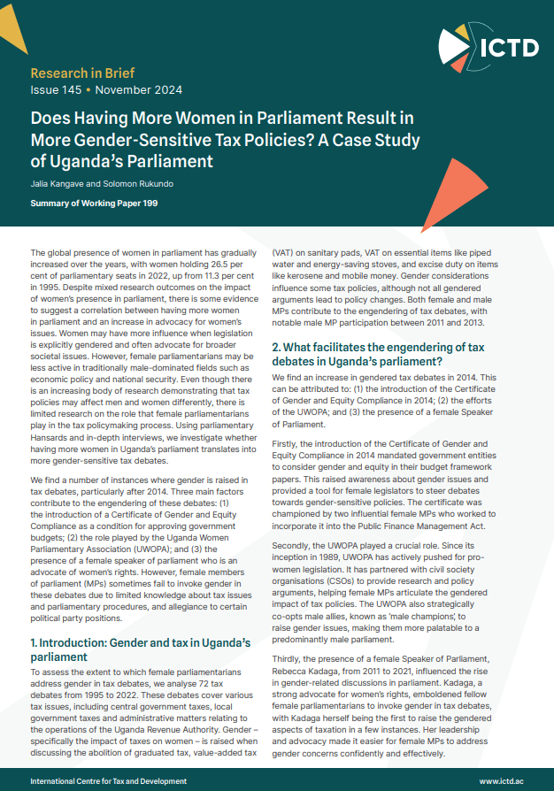 Does Having More Women in Parliament Result in More Gender-Sensitive Tax Policies? A Case Study of Uganda’s Parliament