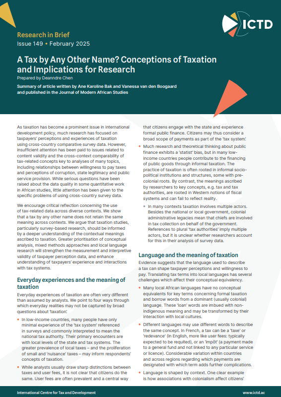 A Tax by Any Other Name? Conceptions of Taxation and Implications for Research