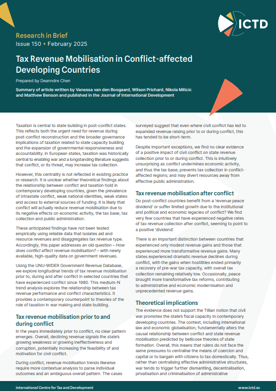 Tax Revenue Mobilisation in Conflict-affected Developing Countries