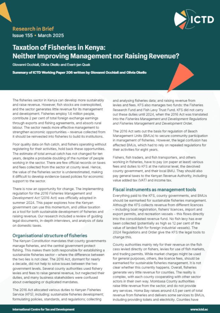 Taxation of Fisheries in Kenya: Neither Improving Management nor Raising Revenue? Summary of working Paper 206