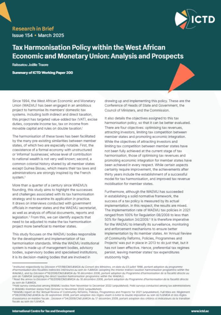 Tax Harmonisation Policy within the West African Economic and Monetary Union: Analysis and Prospects
