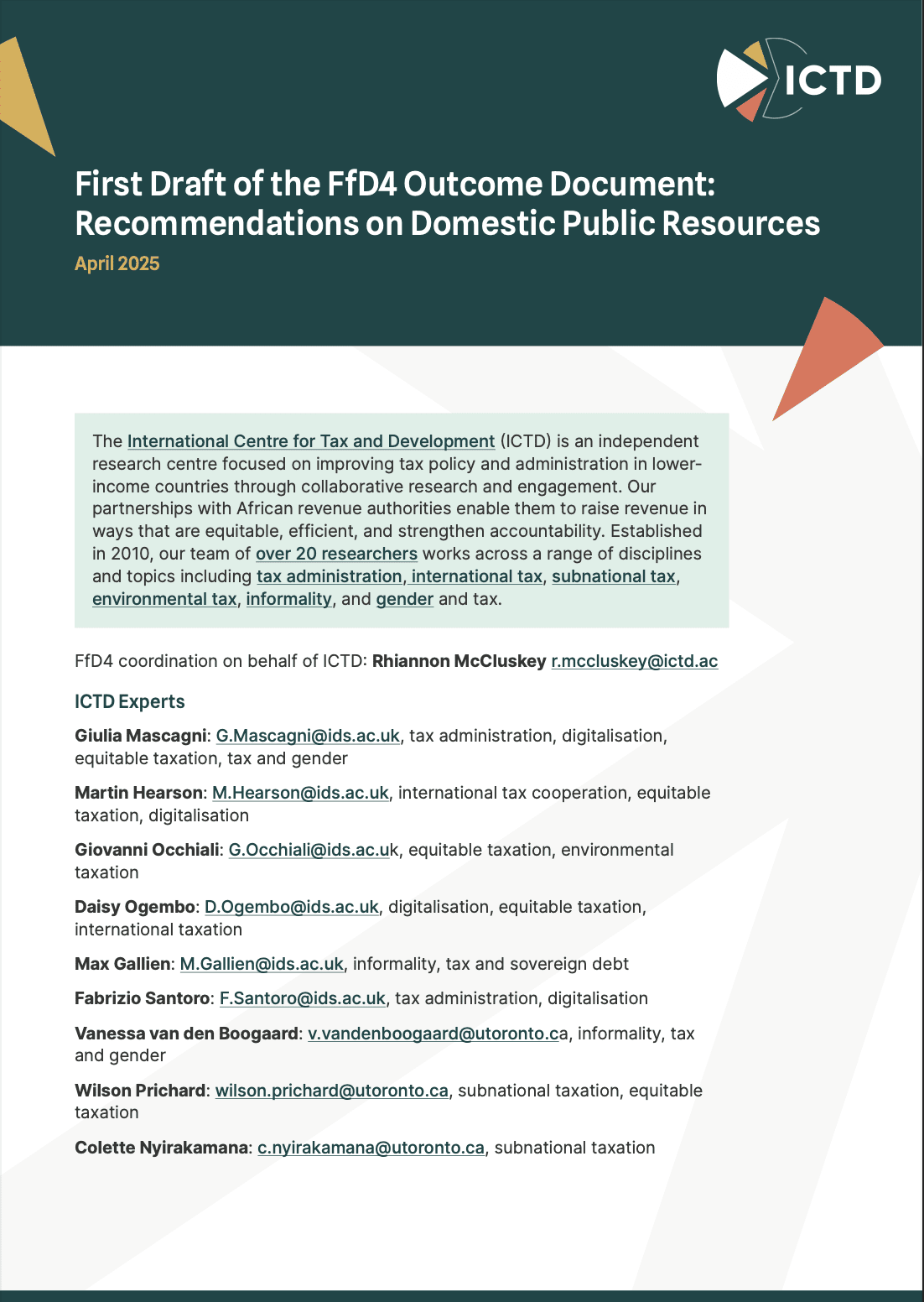 Premier projet du document final de la FfD4 : recommandations sur les ressources publiques intérieures