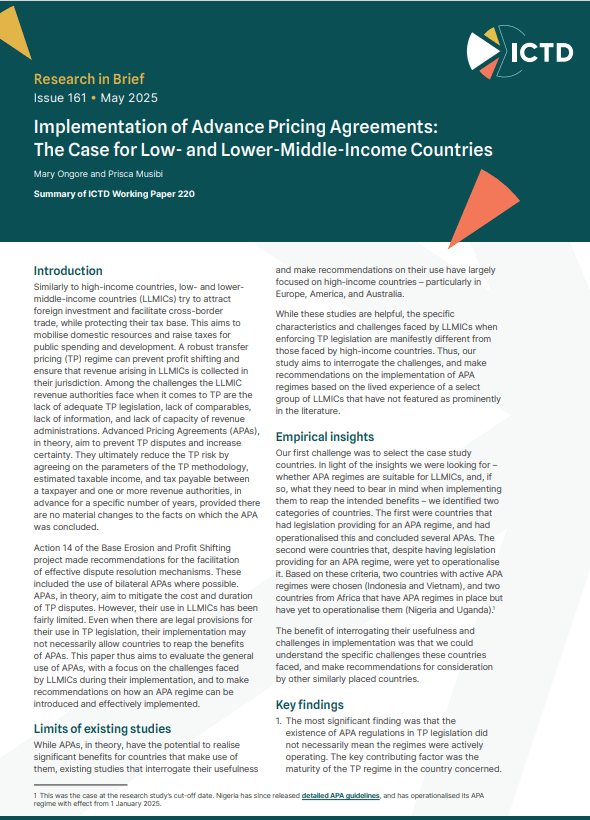 Implementation of Advance Pricing Agreements: The Case for Low- and Lower-Middle-Income Countries