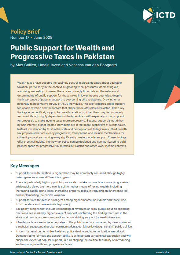 Le soutien du public aux impôts sur la fortune et à la fiscalité progressive au Pakistan