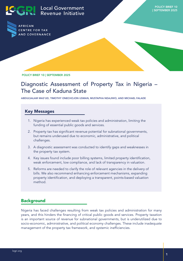 Diagnostic Assessment of Property Tax in Nigeria – The Case of Kaduna State