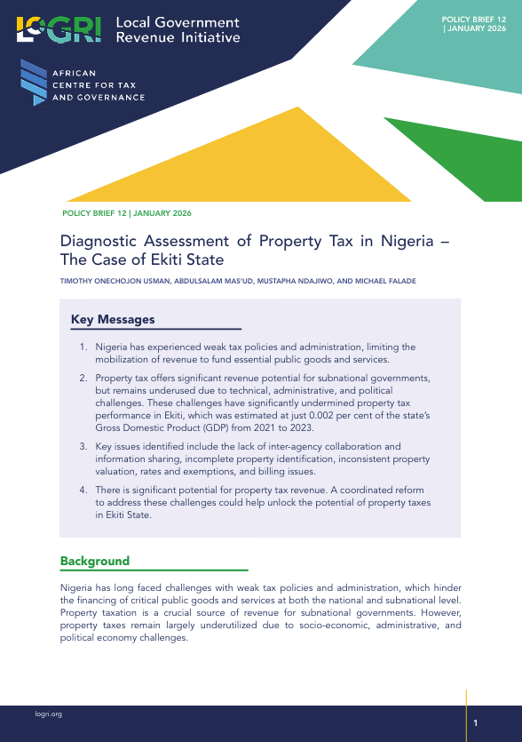 Diagnostic Assessment of Property Tax in Nigeria – The Case of Ekiti State