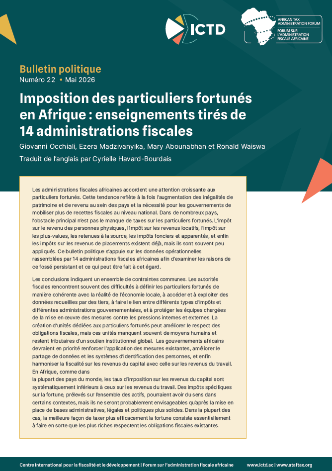 Premiere page du bulletin politique sur l'imposition des particuliers fortunes en Afrique