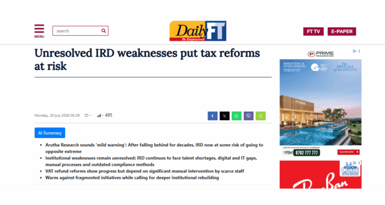 Mick Moore's brief on Sri Lanka's revenue department makes headlines in local outlet