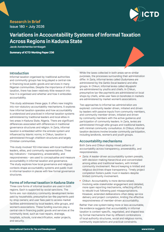 Variations des systèmes de redevabilité de la fiscalité informelle selon les régions de l'État de Kaduna